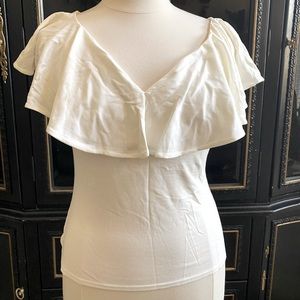 XL Unique Vintage Stretch ruffle V Neck Blouse